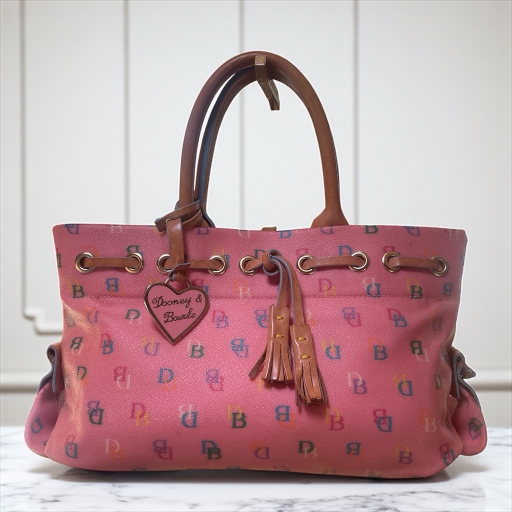 Dooney & Bourke RARE 💎 Multicolor Logo Bubble Gum Pink Y2K Satchel Vintage EUC